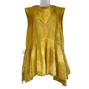 Vintage Cotton Tunic Dyed With Marigold Flowers Size 4 Loose Fit Sleeveless Boho
